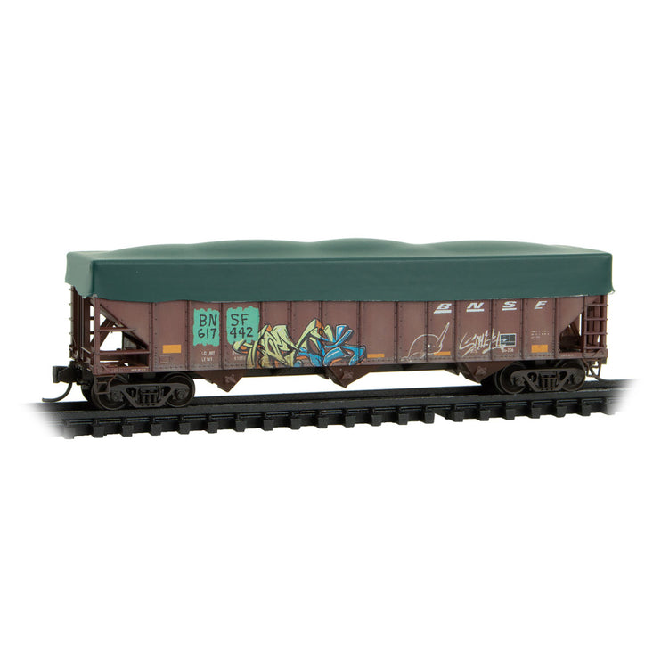 Micro Trains N Scale BNSF 3-bay Hoppers with Tarp JEWEL CASES RD# 617442, 617462, 617477