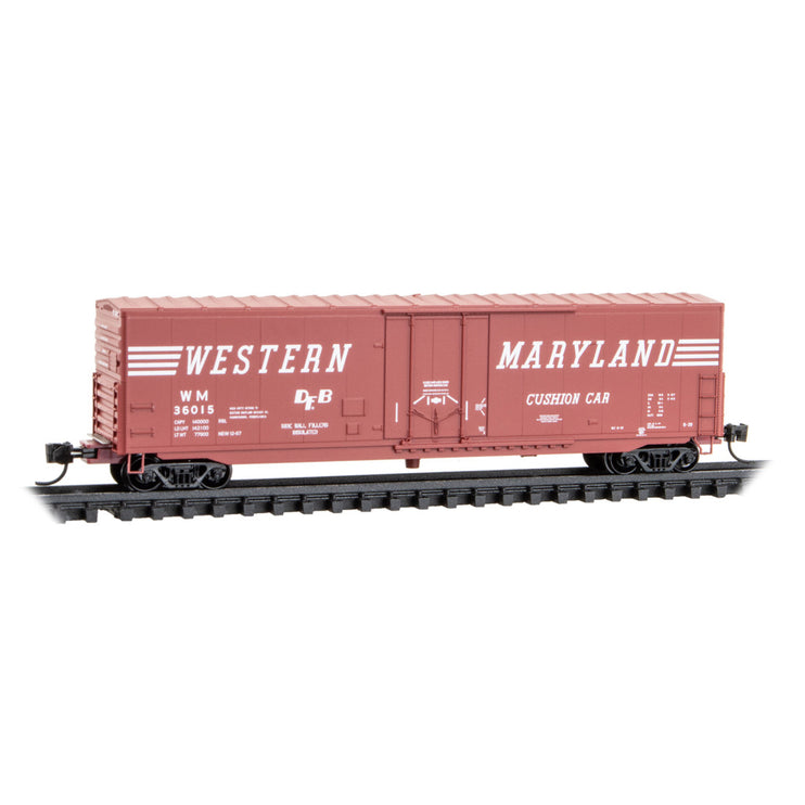 Micro Trains Line N Western Maryland 50' Standard Box Car, 8' Plug Door, w/o Rfwk, Short Ladders RD# WM 36015