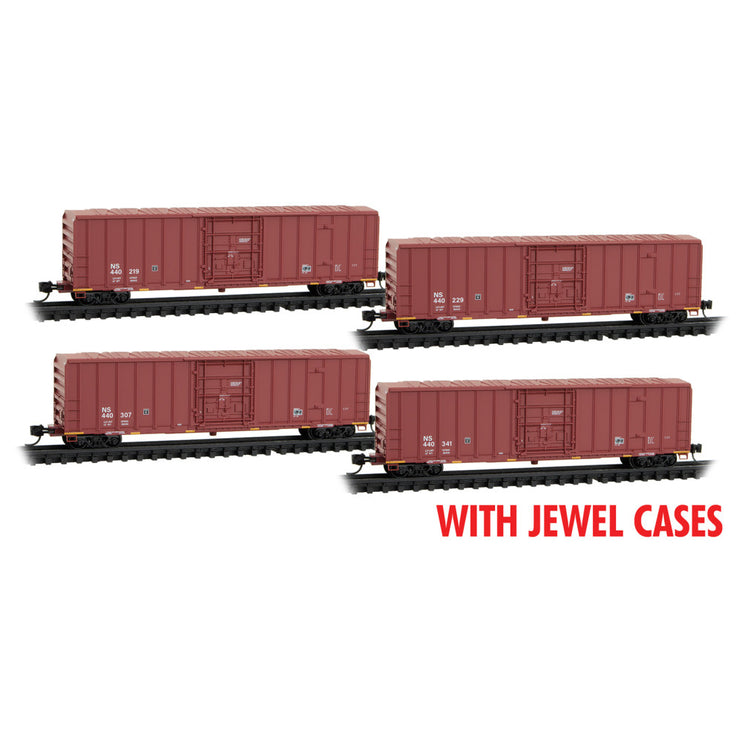 Micro Trains N Scale Norfolk Southern 4-pack JEWEL CASES RD# NS 440219, 440229, 440307, 440341