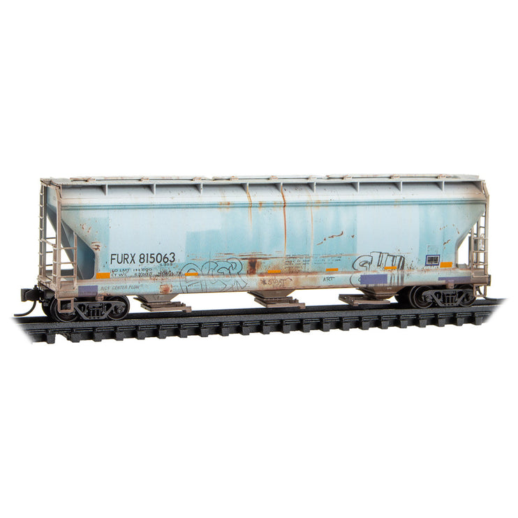 Micro Trains N First Union Rail Leasing 3-Bay Covered Hoppers Weathered 3 Pack RD# FURX 815063, 815207, 816446 | Fusion Scale Hobbies