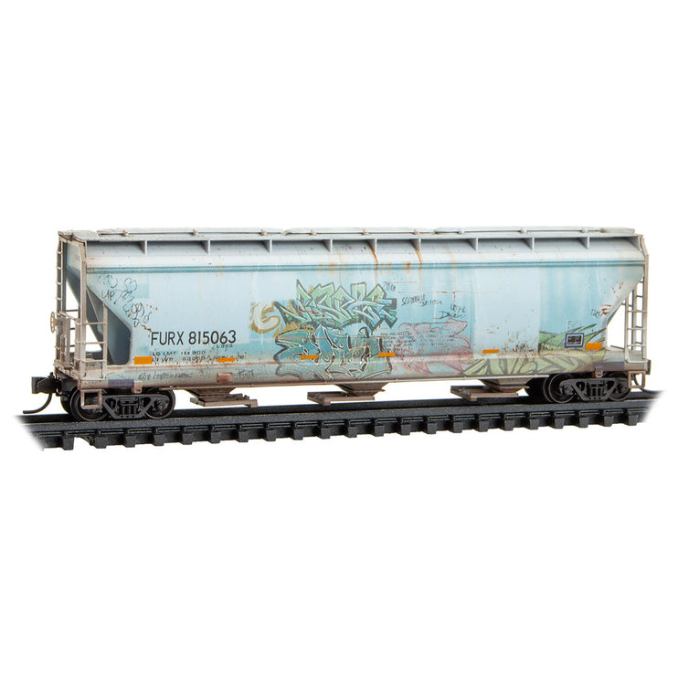 Micro Trains N First Union Rail Leasing 3-Bay Covered Hoppers Weathered 3 Pack RD# FURX 815063, 815207, 816446 | Fusion Scale Hobbies