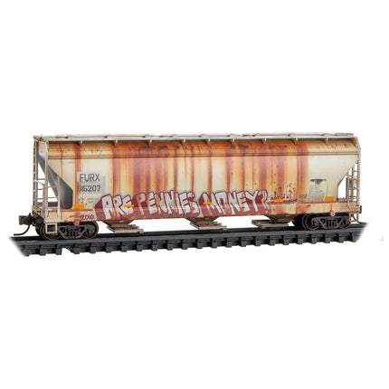 Micro Trains N First Union Rail Leasing 3-Bay Covered Hoppers Weathered 3 Pack RD# FURX 815063, 815207, 816446 | Fusion Scale Hobbies