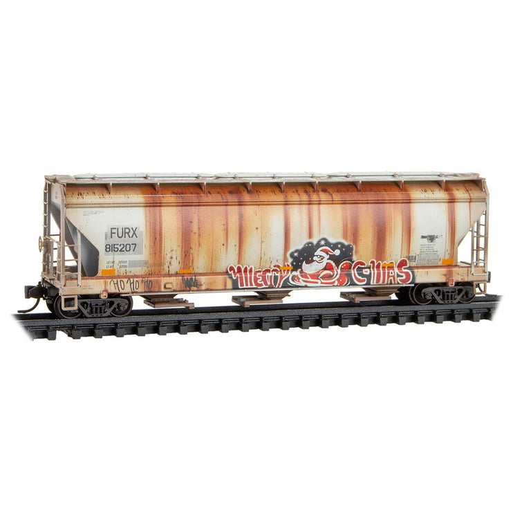 Micro Trains N First Union Rail Leasing 3-Bay Covered Hoppers Weathered 3 Pack RD# FURX 815063, 815207, 816446 | Fusion Scale Hobbies