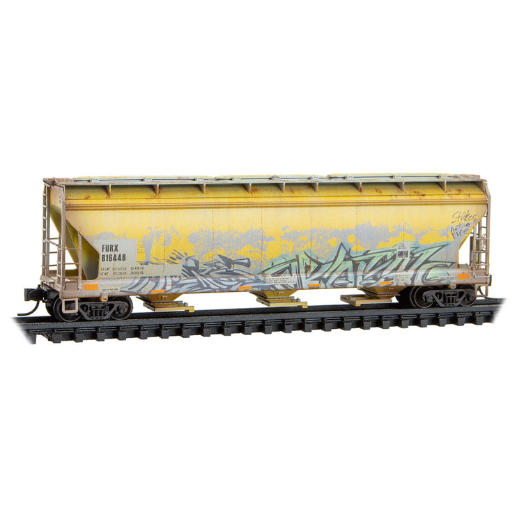 Micro Trains N First Union Rail Leasing 3-Bay Covered Hoppers Weathered 3 Pack RD# FURX 815063, 815207, 816446 | Fusion Scale Hobbies