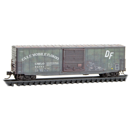 Micro Trains N Gulf, Mobile & Ohio 50' Standard Box Car Weathered 2-Pack With Jewel Cases RD# GM&O 55528, 56881 | Fusion Scale Hobbies