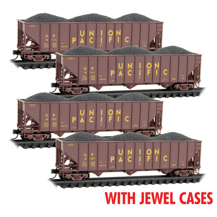 Micro Trains N Scale Union Pacific 4-Car Runner Pack JEWEL CASES RD# UP 18125, 18141, 18182, 18189 | Fusion Scale Hobbies