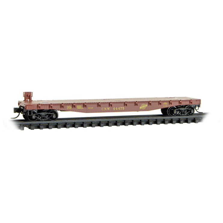 Micro Trains N Chicago North Western 50' Flat Car Fishbelly Side w/ Side Mount Brake Wheel RD# CNW 44475 | Fusion Scale Hobbies