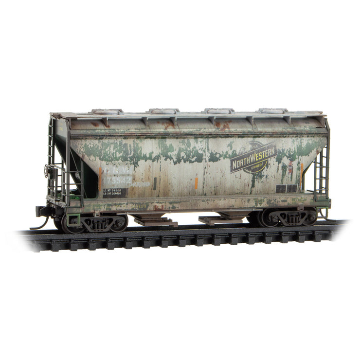 Micro Trains N Chicago & North Western 2-Bay Covered Hoppers Weathered 2-Pack With Jewel Cases RD# CNW 175542, 175579 | Fusion Scale Hobbies