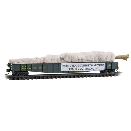 Micro Trains Line N Chicago and North Western 65' 70-Ton Mill Gondola with Christmas Tree Load RD# CNW 132577 | Fusion Scale Hobbies