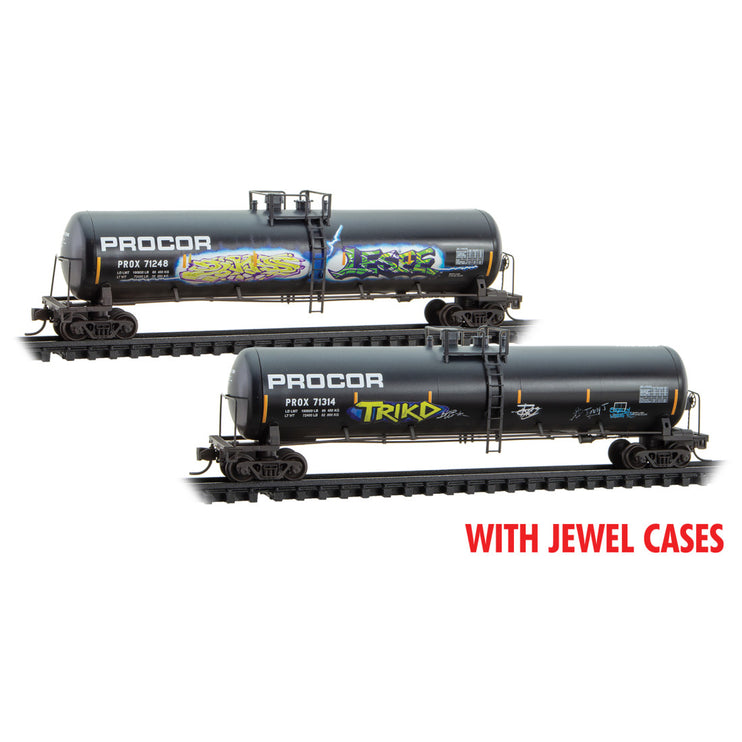 Micro Trains Line N Procor Tank Car Weathered 2 Pack with Jewel Case RD# PROX 71248, 71314 | Fusion Scale Hobbies