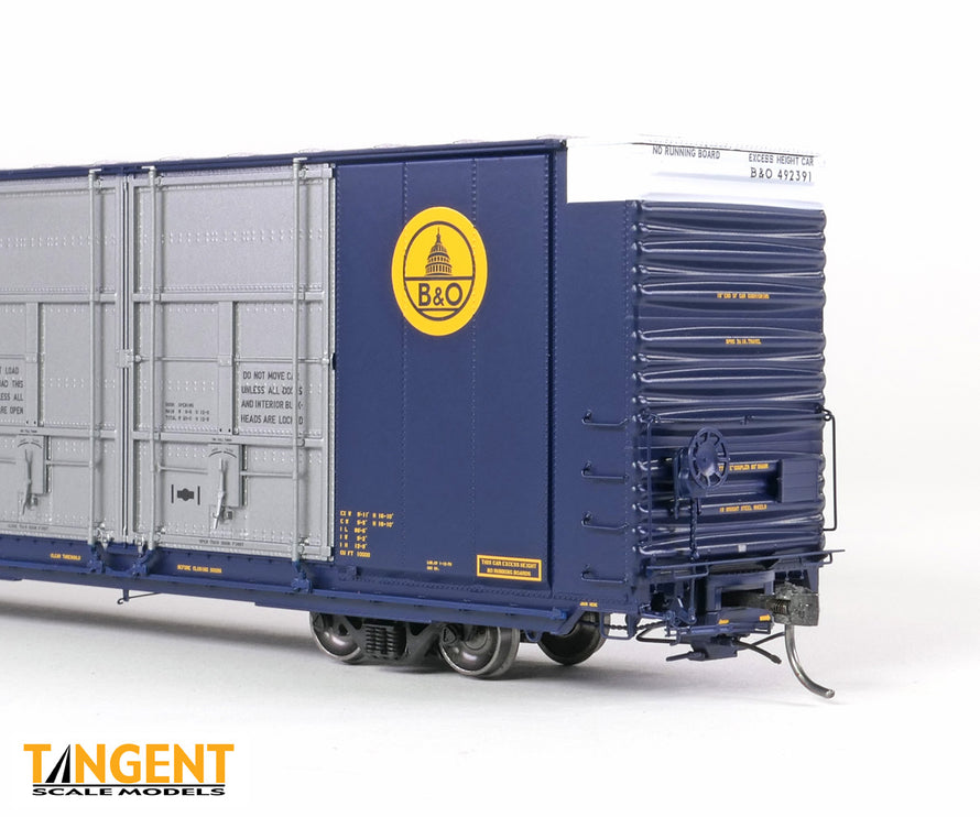 Tangent Baltimore & Ohio (B&O) “Delivery 1-1970 Blue” Greenville 86′ Quad Plug Door Box Car - Fusion Scale Hobbies