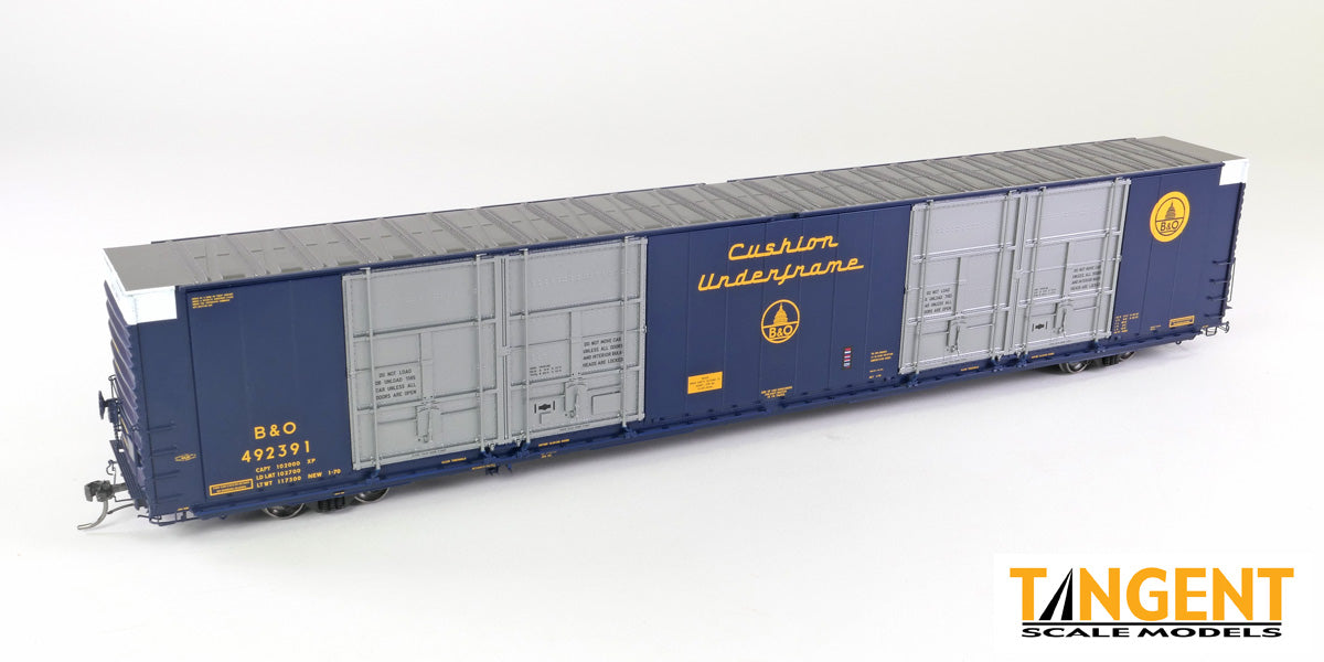 Tangent Baltimore & Ohio (B&O) “Delivery 1-1970 Blue” Greenville 86′ Quad Plug Door Box Car - Fusion Scale Hobbies | Train Supply