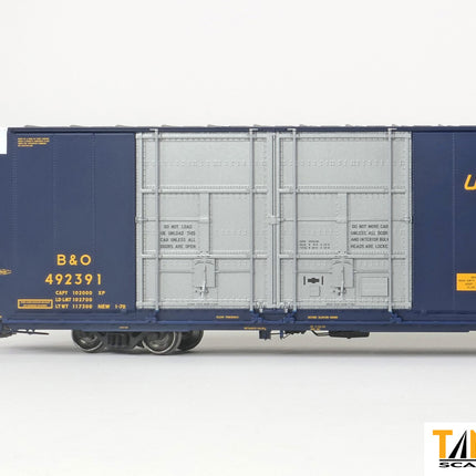 Tangent Baltimore & Ohio (B&O) “Delivery 1-1970 Blue” Greenville 86′ Quad Plug Door Box Car - Fusion Scale Hobbies | Train Supply