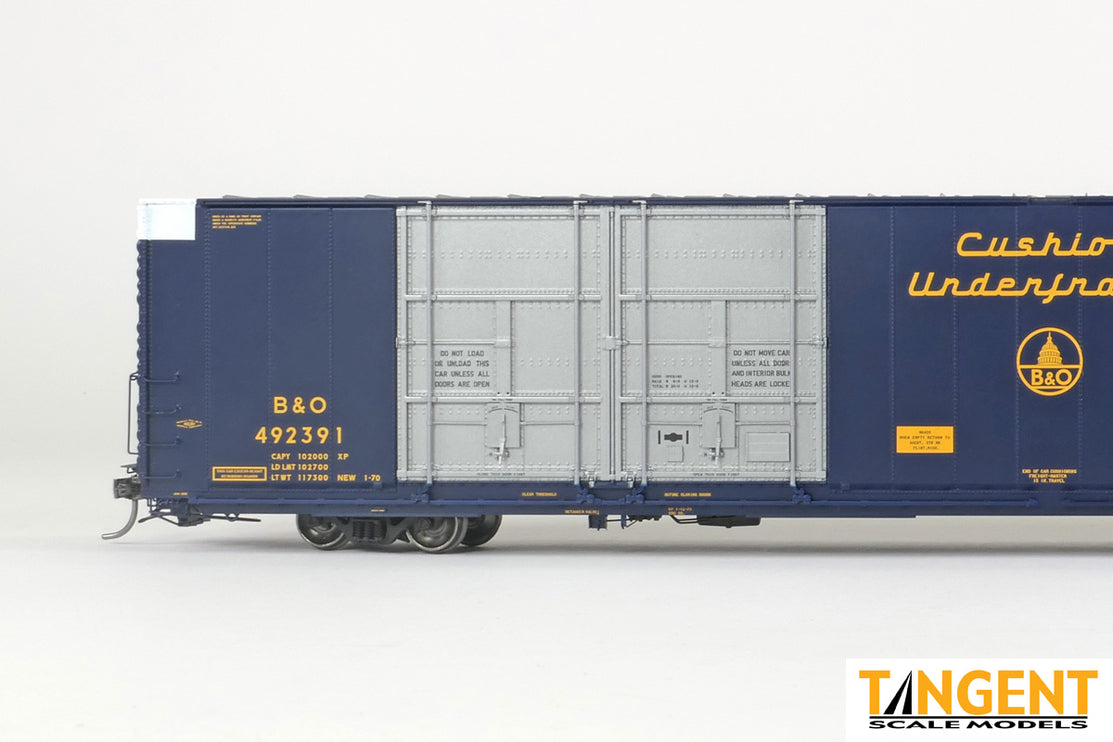 Tangent Baltimore & Ohio (B&O) “Delivery 1-1970 Blue” Greenville 86′ Quad Plug Door Box Car - Fusion Scale Hobbies | Train Supply