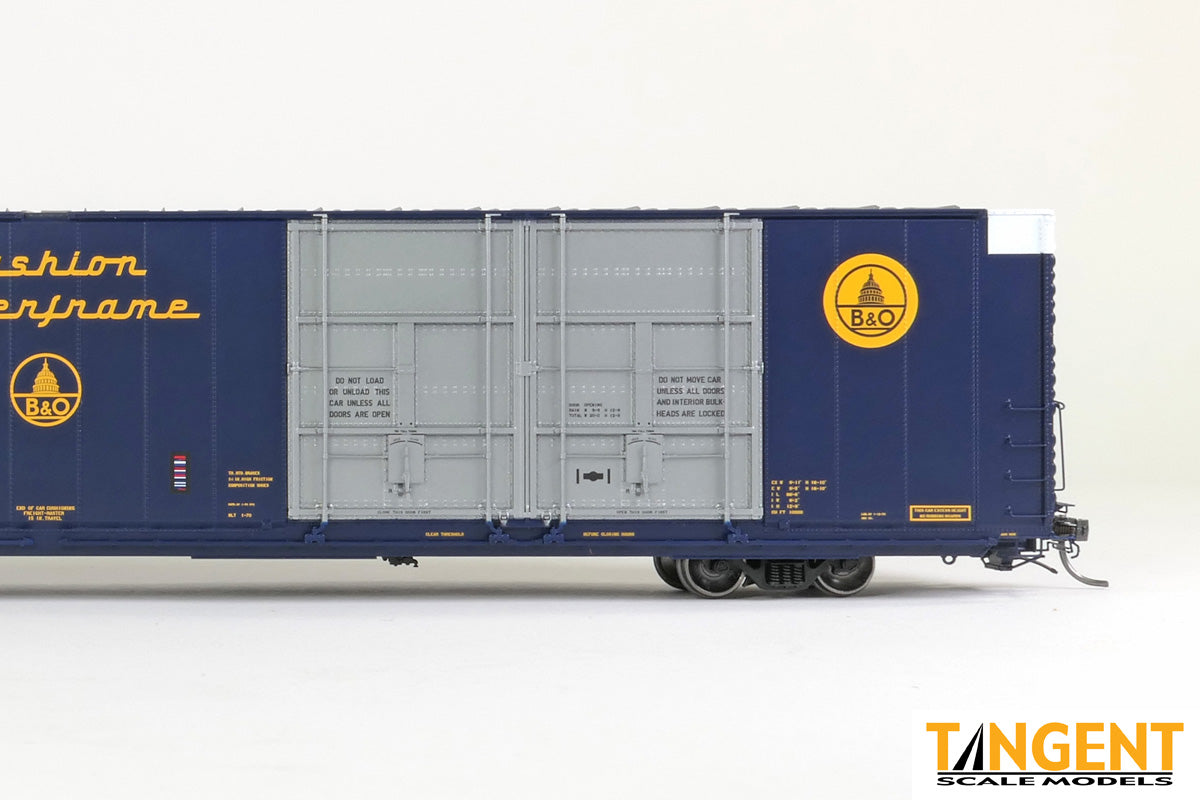 Tangent Baltimore & Ohio (B&O) “Delivery 1-1970 Blue” Greenville 86′ Quad Plug Door Box Car - Fusion Scale Hobbies | Train Supply