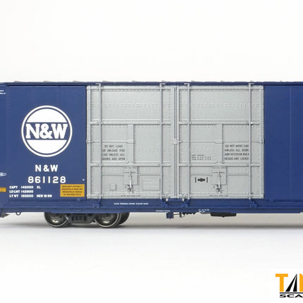 Tangent HO Scale Norfolk & Western (N&W) “Delivery 12-1969 Blue” Greenville 86′ Quad Plug Door Box Car