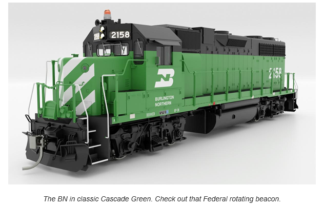 Rapido 38532 HO EMD GP38 Low Nose - Sound and DCC -- Burlington Northern #2185 (Cascade Green, black, white)