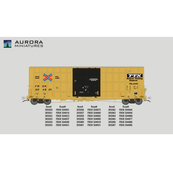Aurora Miniatures HO Scale Gunderson / Greenbrier 6276 cf 50′ Plate F Boxcar - FBOX (2004 ver.) 504801