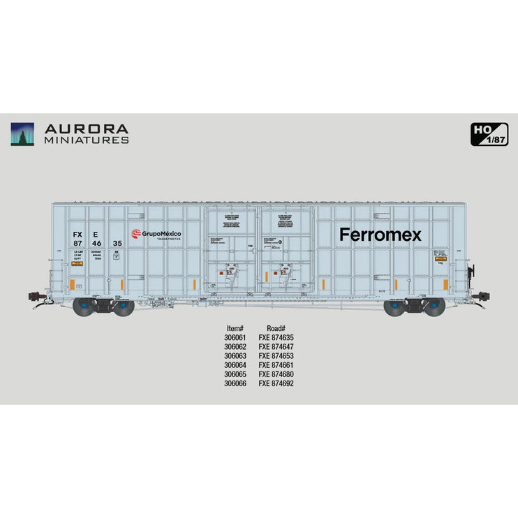 Aurora Miniatures HO Scale FXE Ferromex Greenbrier 7550 cf 60’ Plate F Boxcar 1st Run 874653