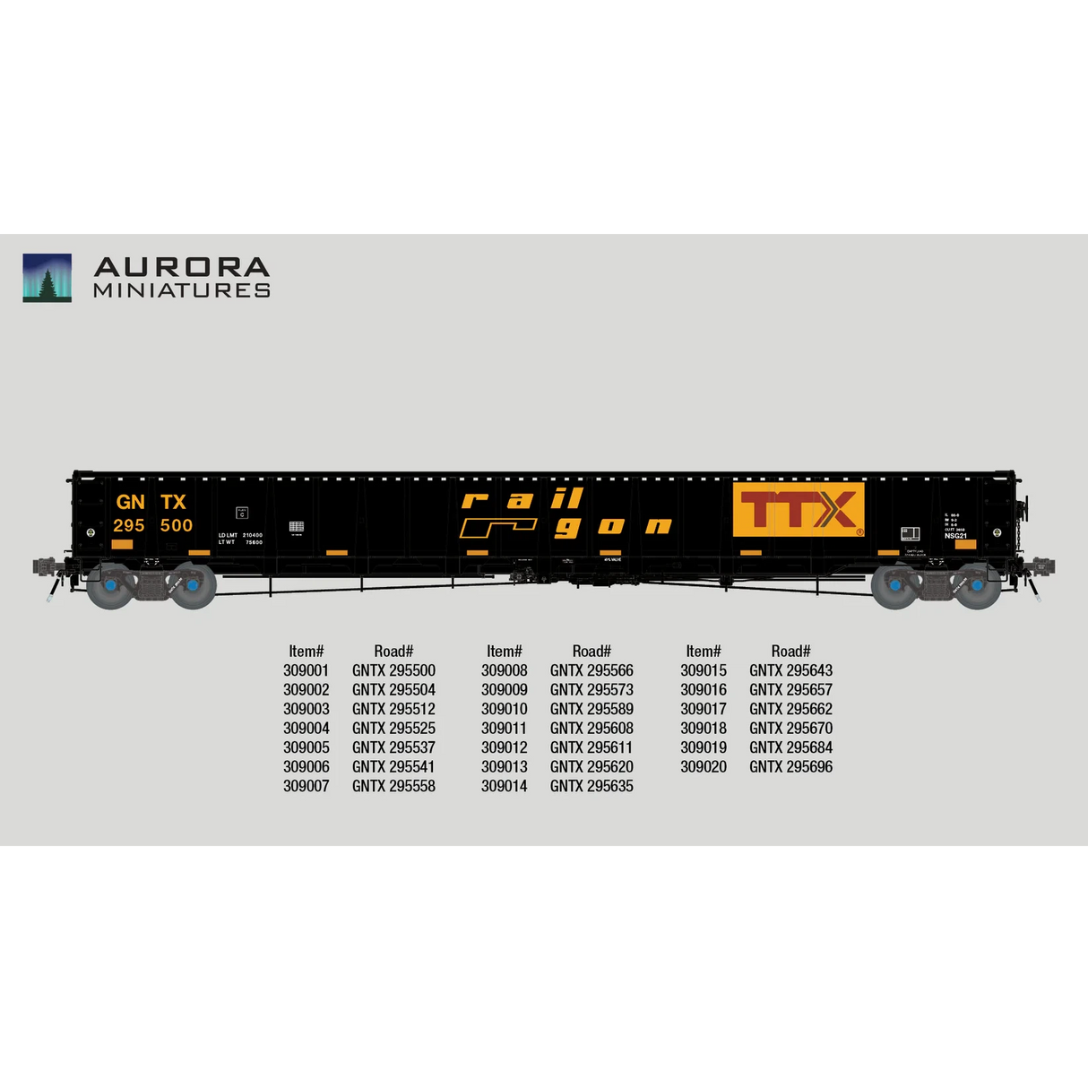 Aurora Miniatures HO Scale National Steel Car 3650 cf 66’ ‘Railgon’ Gondola 295500