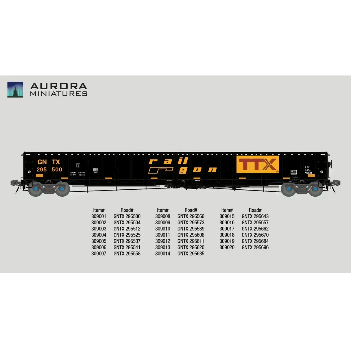 Aurora Miniatures HO Scale National Steel Car 3650 cf 66’ ‘Railgon’ Gondola 295643