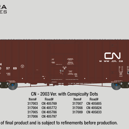 Aurora Miniatures HO Canadian National CN 50' Boxcar 405772 (2003 Delivery w/ Dots)