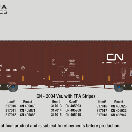 Aurora Miniatures HO Canadian National CN 50' Boxcar 405871 (2004 Delivery w/ Stripes)