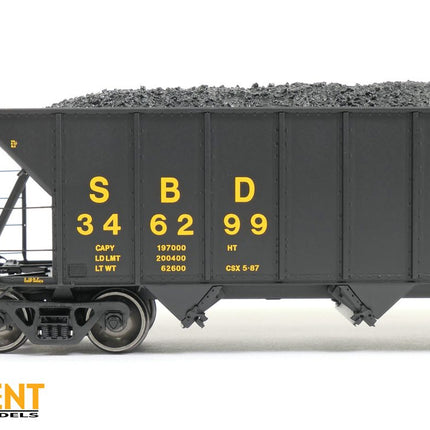 Tangent HO Scale SBD / CSXT Black Repaint 1987+ Bethlehem Steel 3350 CuFt Quad Coal Hopper 