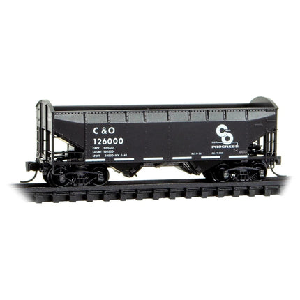 Micro Trains N Scale 100-Ton 3-Bay Open Hopper, Rib Sides, with Coal Load Chesapeake & Ohio JEWEL CASE RD# C&O 12600, 126766, 127039, 127917