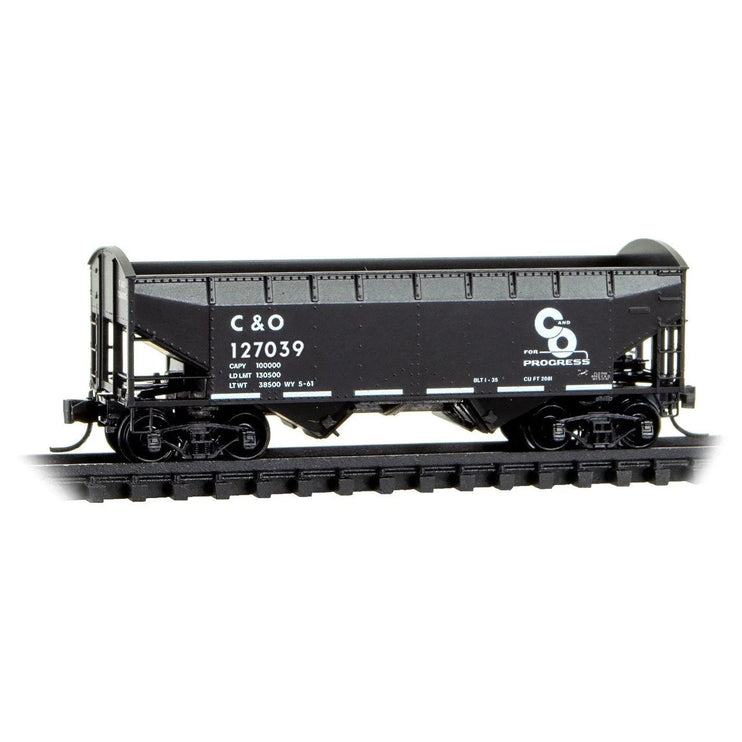 Micro Trains N Scale 100-Ton 3-Bay Open Hopper, Rib Sides, with Coal Load Chesapeake & Ohio Foam Family Nest RD# C&O 12600, 126766, 127039, 127917 (Copy)