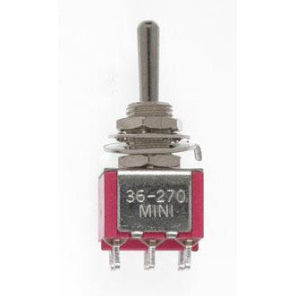 Miniatronics Mini Toggle -Ctr Off-Mom Spring -DPDT-5amp-120v-1/4 in Dia [2] MNT3627005