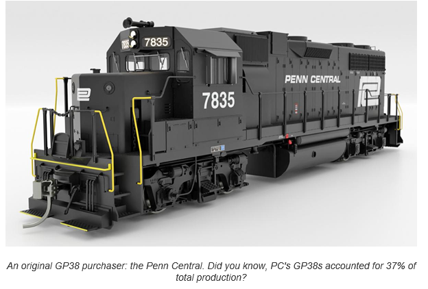 Rapido 38524 HO EMD GP38 Low Nose - Sound and DCC -- Penn Central #7865 (black, white, large logo)