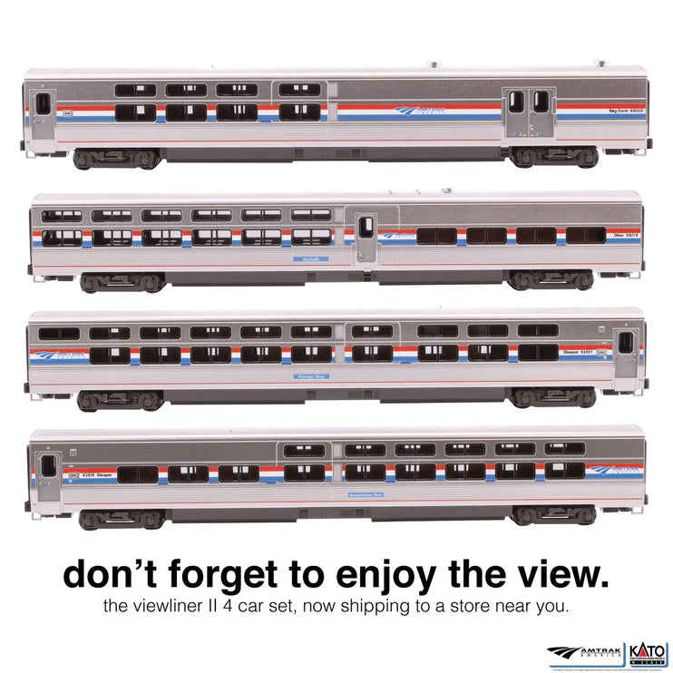 Kato N Scale N Amtrak Phase III Viewliner II Passenger Cars 4 Car Set with Lights