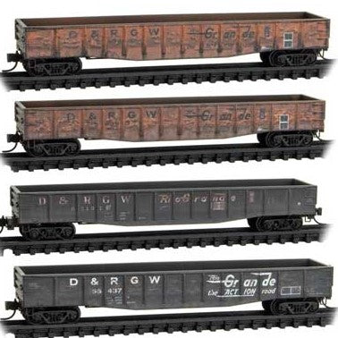 Micro Trains N Scale D&RGW Rio Grande 50' Gondola JEWEL Case 4 Pack RD# R&RGW 56437, 55101, 56389, 56393