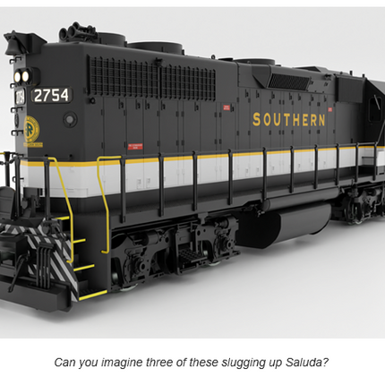 Rapido 38013 HO EMD GP38 High Nose - Standard DC -- Southern Railway #2754 (Tuxedo, black, white, gold)