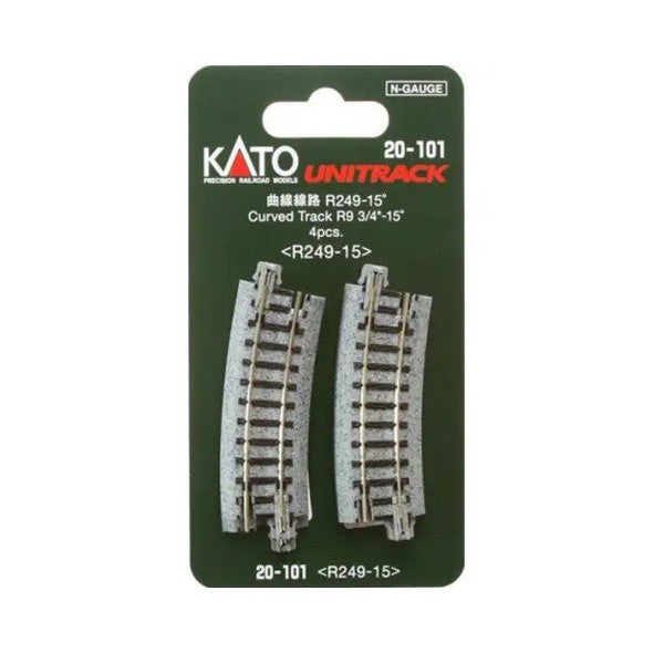 Kato N Scale Unitrack 9-3/4" Radius Curve 15-Degree 4 Pack