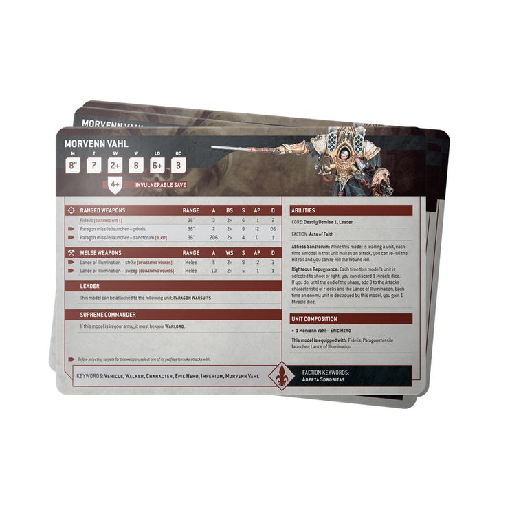 Games Workshop Warhammer 40K Datasheet Cards Adepta Sororitas