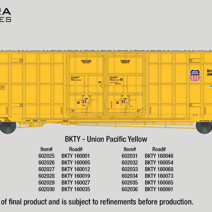 Aurora Miniatures N BKTY 160012 (UP Yellow) Greenbrier 7550 cf 60' Plate F Boxcar