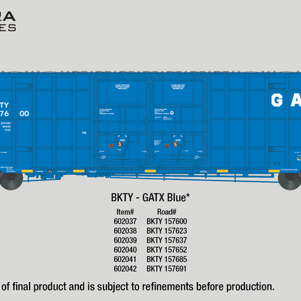 Aurora Miniatures N BKTY 157637 (GATX Blue) Greenbrier 7550 cf 60' Plate F Boxcar