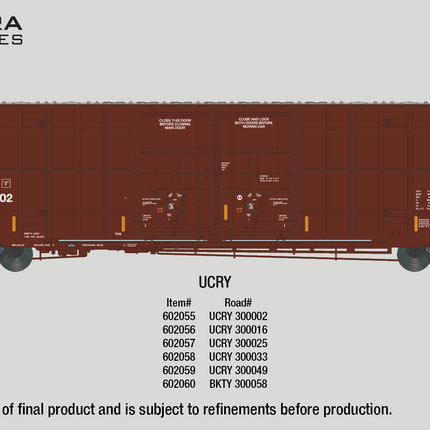 Aurora Miniatures N UCRY 300025 Greenbrier 7550 cf 60' Plate F Boxcar