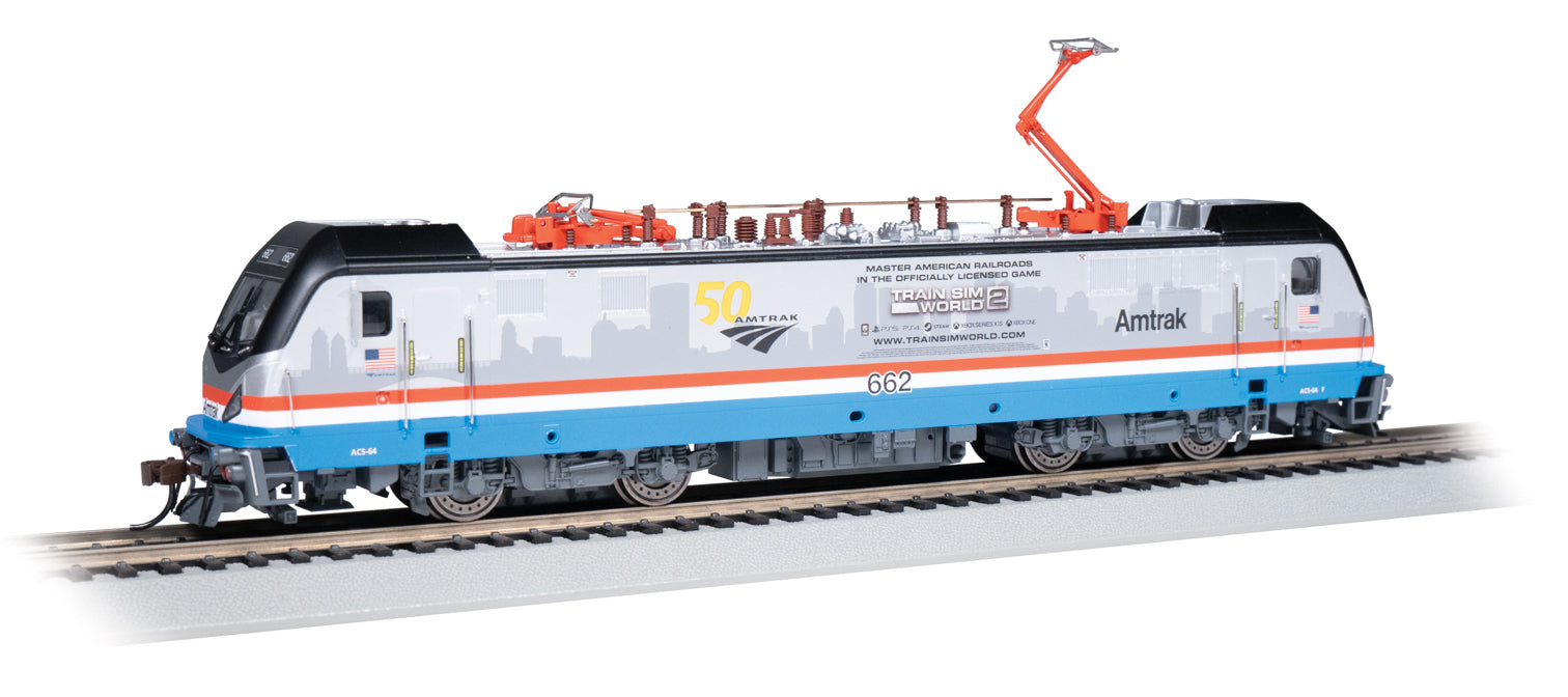 Bachmann HO Scale Amtrak 662 Phase III Train Sim World 2 ACS-64 Wrap Locomotive 50th Anniversary