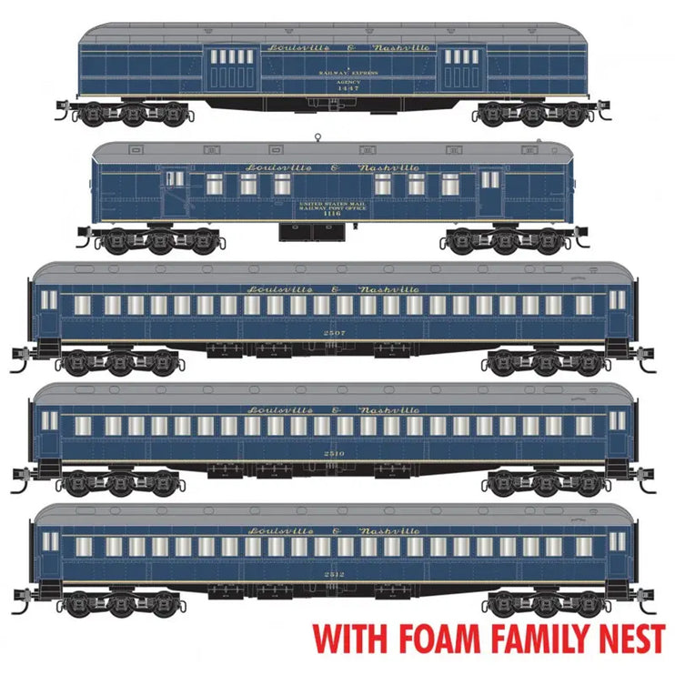 Micro Trains N Scale Louisville & Nashville L&N Heavyweight Cars 5 Pack 416, 1447, 2507, 2510, 2512 With Foam Case