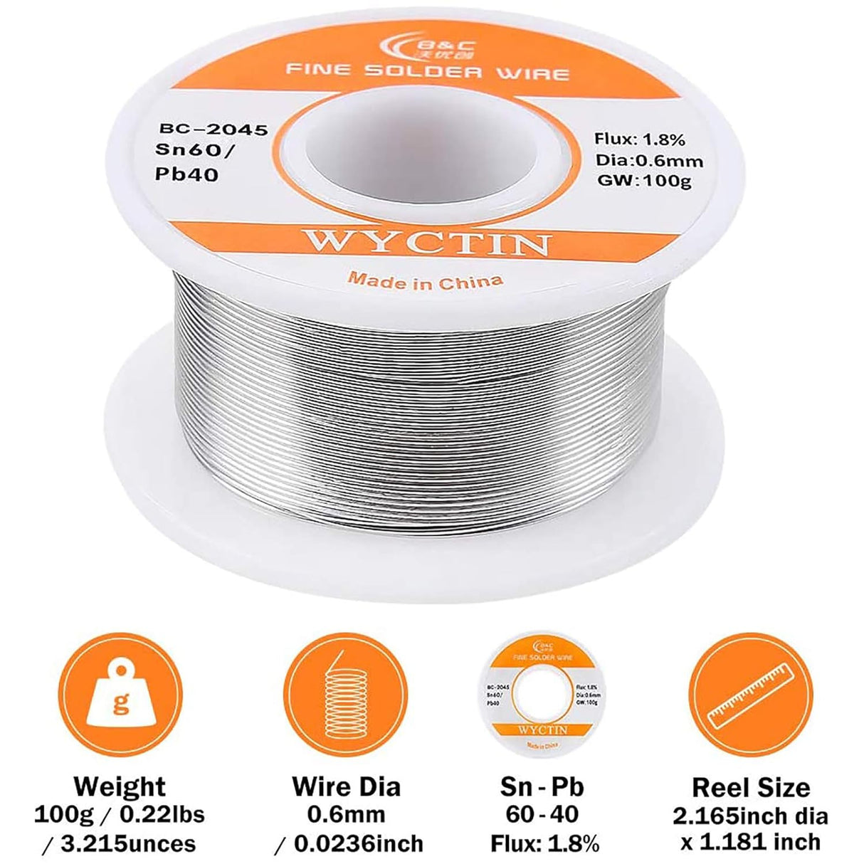 WYCTIN Diameter 0.6mm 100g 60/40 Active Solder Wire with Resin Core