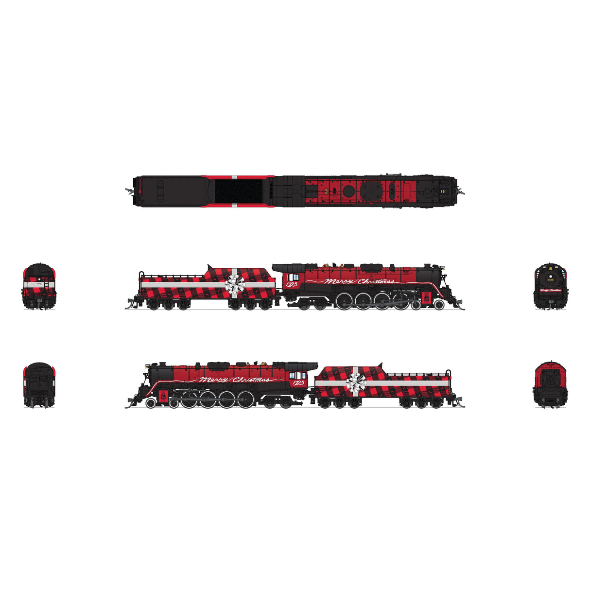 Broadway Limited N Scale Reading T-1 4-8-4 Steam Locomotive Merry Christmas #1225 DC/DCC S