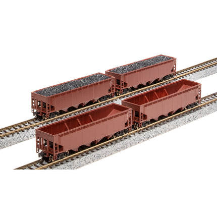 Broadway Limited N ARA 70t Quad Hopper 4pk Unlttrd/Freight Car Red