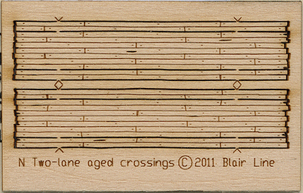 Blair Line 20 Wood Grade Crossing - Kit Laser-Cut Wood Kit - Rough-Cut Two Lane pkg(2) 1-13/16" Long N Scale