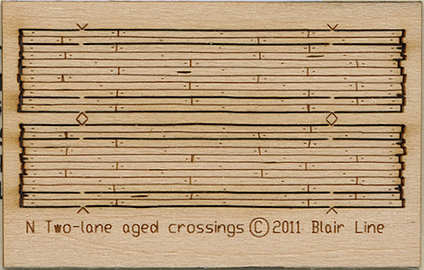 Blair Line 20 Wood Grade Crossing - Kit Laser-Cut Wood Kit - Rough-Cut Two Lane pkg(2) 1-13/16" Long N Scale