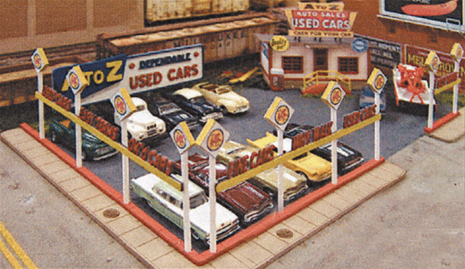 Blair Line 197 A-to-Z Used Car Lot Kit - 3-13/16 x 2-7/16" 9.7 x 6.1cm HO Scale