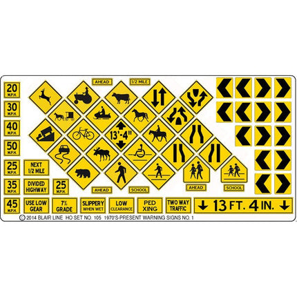 Blair Line 105 Highway Signs Warning #1 1971-Present (black yellow) HO Scale