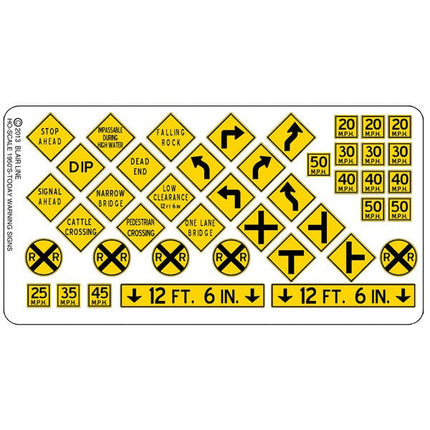 Blair Line 107 Highway Signs Warning #3 1948-Present (black yellow) HO Scale